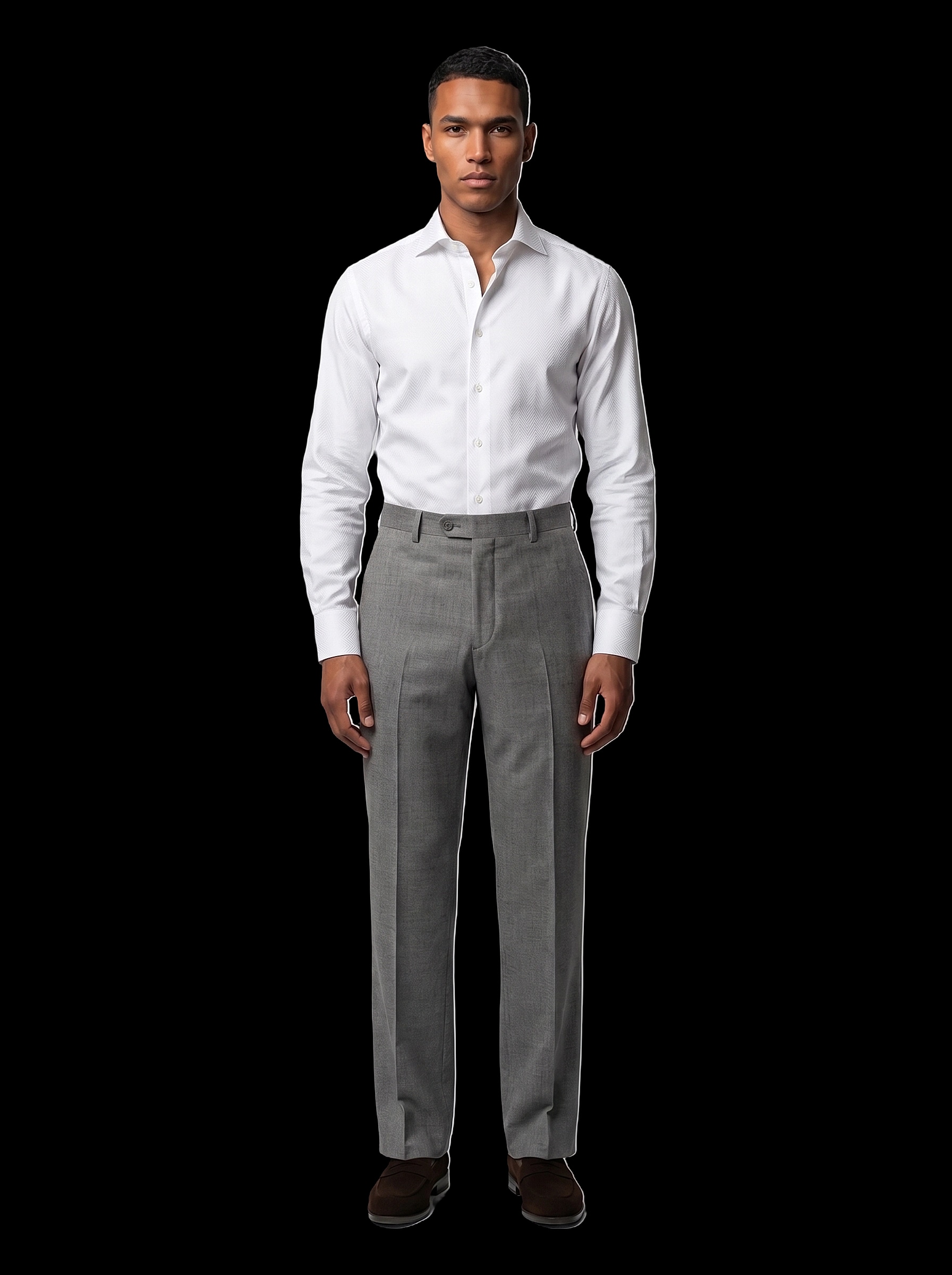 Custom Shirt - White Herringbone